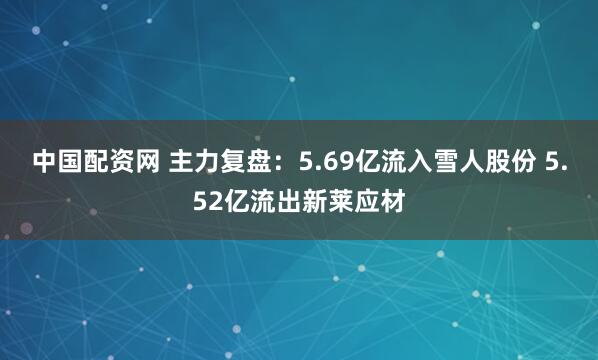 中国配资网 主力复盘：5.69亿流入雪人股份 5.52亿流出新莱应材